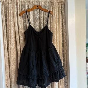 aerie Black Spaghetti-Strap Tiered Mini Dress